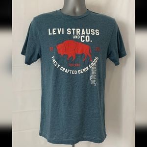 Levis Strauss & Co Blue Short Sleeve Buffalo Logo T Shirt Mens Small NWT